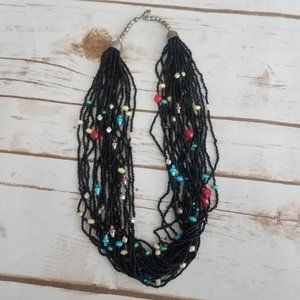 Multi Strand Necklace Black Seed Beads